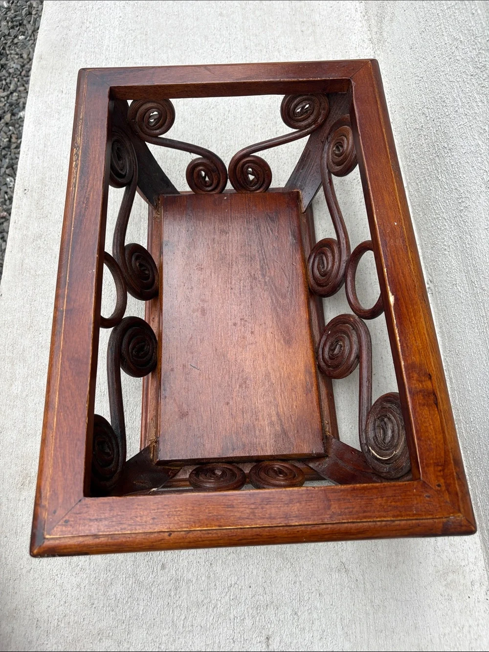 Vintage Bentwood & Pencil Reed Openwork Scroll Basket Centerpiece Tray